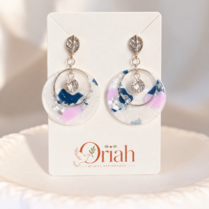 Boucles Créoles soléa aquarelle Terrazzo Translucide & Argenté | Oriah